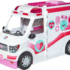Barbie Playset with 20+ Accessories, Emergency Vehicle Transforms into 2+ Foot Hospital with Lights and Sounds, Care Clinic, FRM19