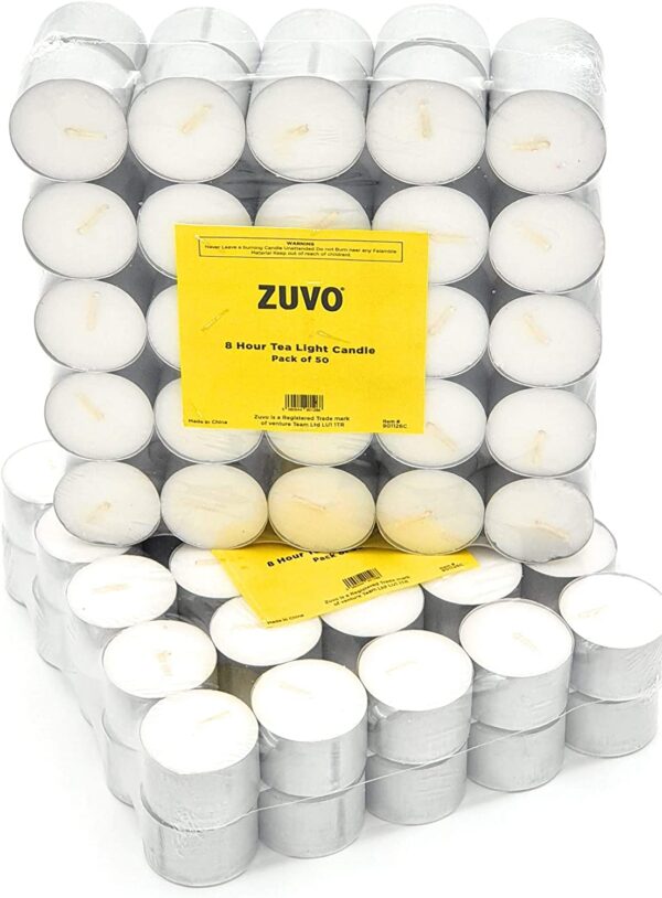 8 Hour Tea Lights Candles (50 Pack) - White Long Lasting Tea Lights - Unscented - 3.8 x 2.3 cm, 8hr